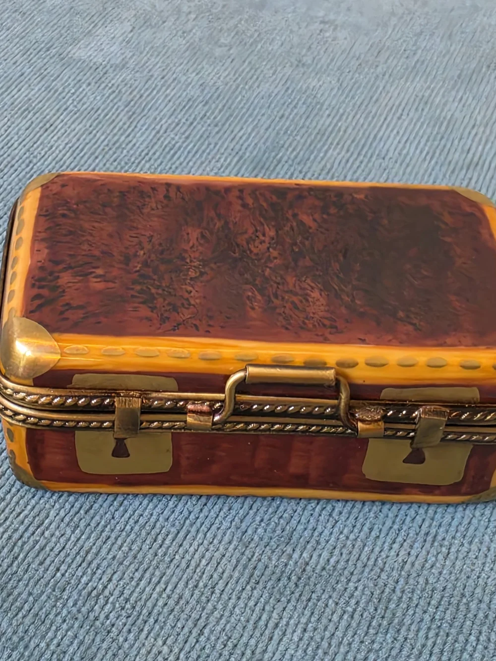 Limoges France Hand Painted Porcelain Suitcase Trunk Trinket Box